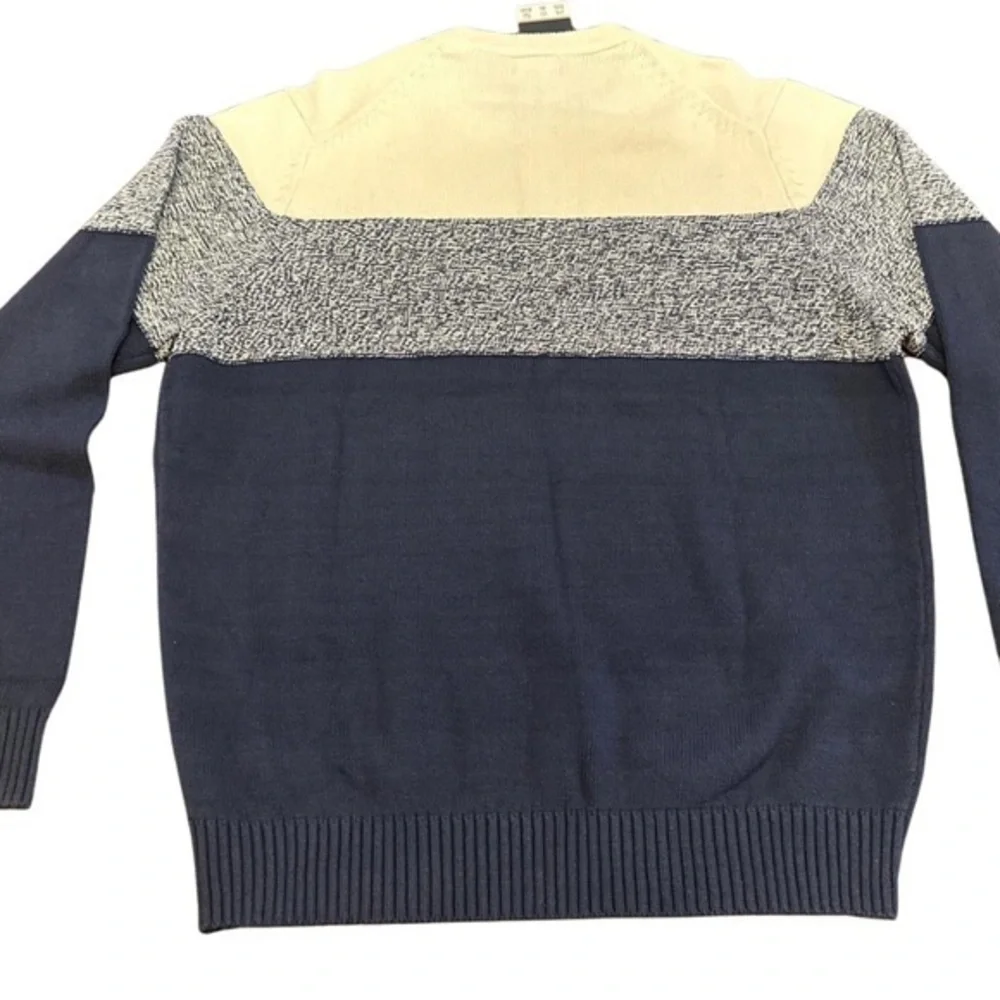 IZOD Mens Colorblock Crewneck Sweater Navy Cream‎ Grey Marl Stretch Pullover M